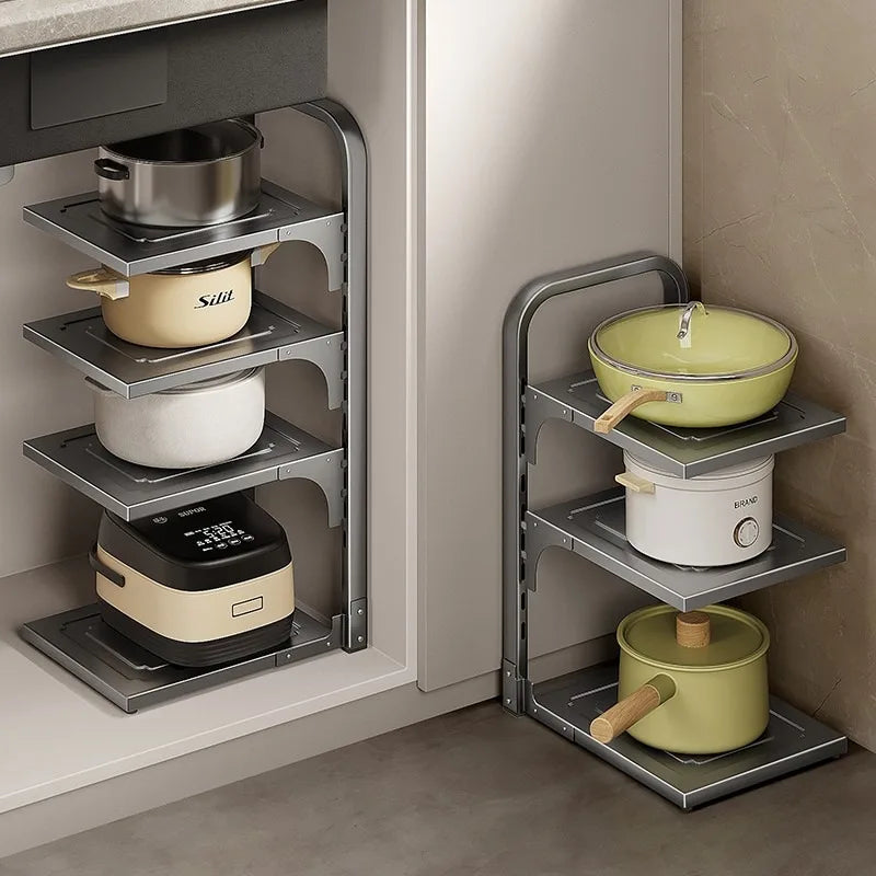 Multi-Tier Stainless Steel Cabinet Shelf
