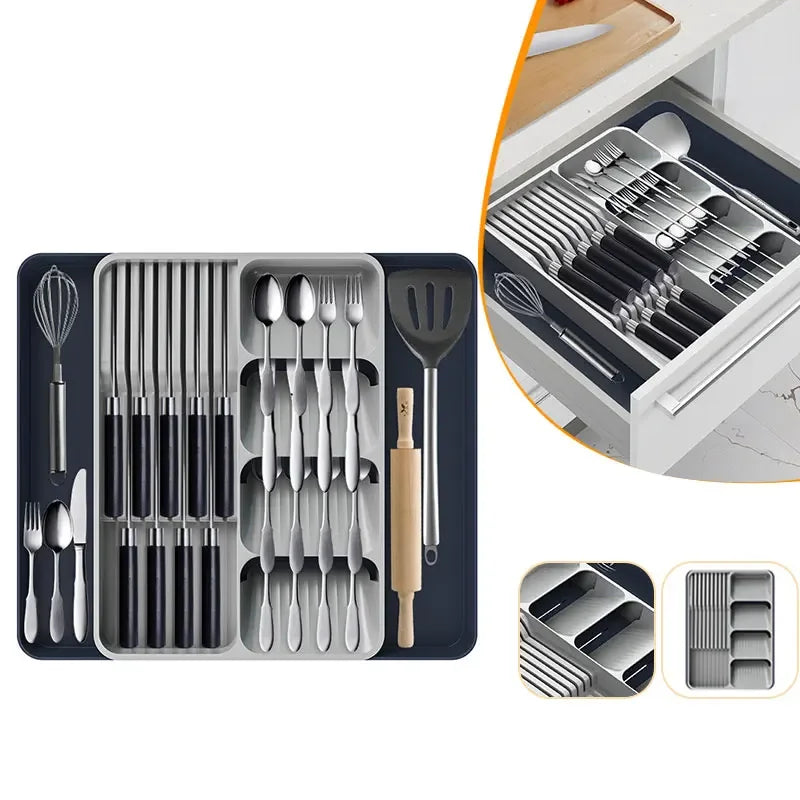 Expandable Drawer Cutlery Organizer with Knife Holder