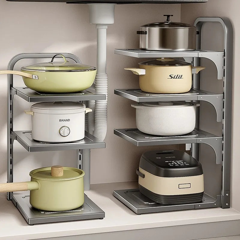 Multi-Tier Stainless Steel Cabinet Shelf