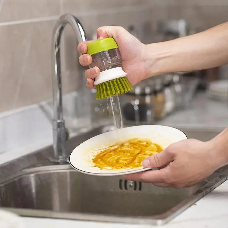 Soap-Dispensing Dish Scrub Brush
