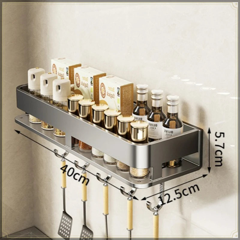 Wall-Mounted Spice Rack with Hooks