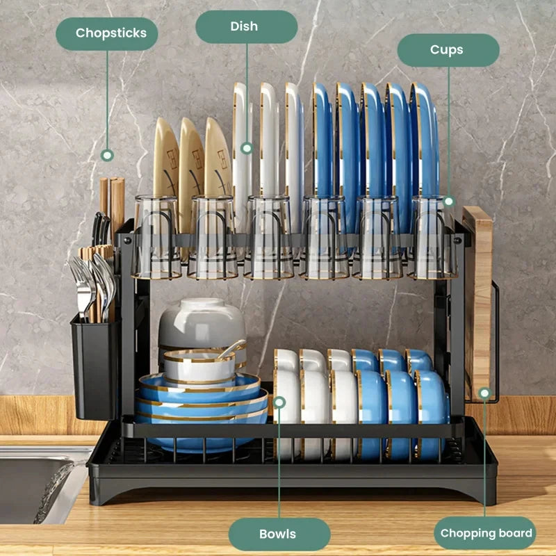 Space-Saving 2-Tier Dish Rack