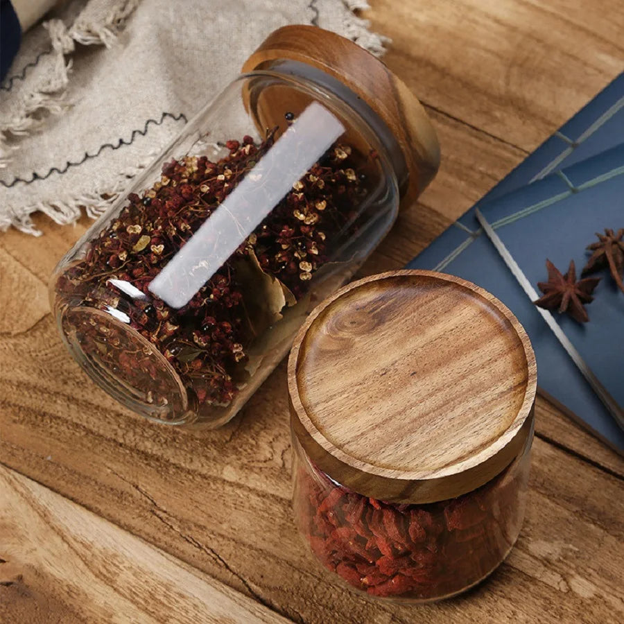 Glass Pantry Storage Jar with Wooden Lid