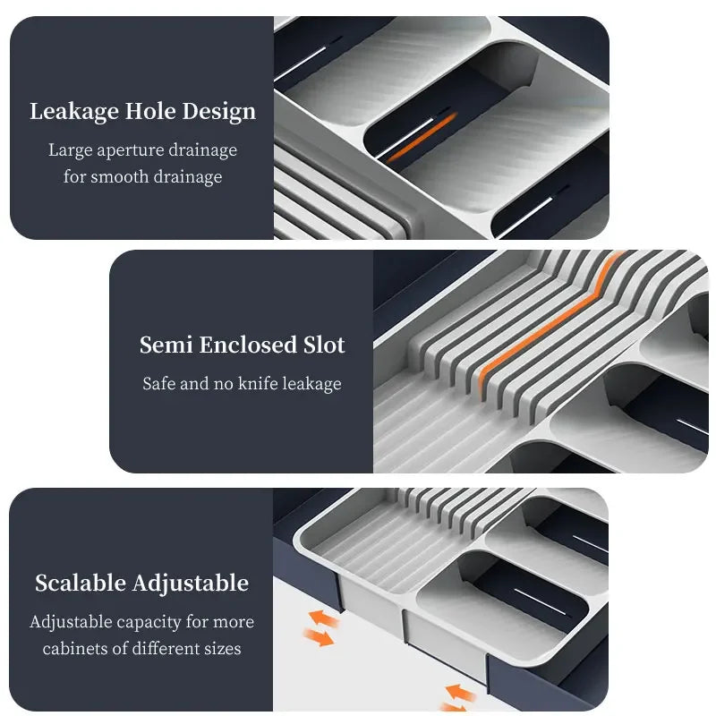 Expandable Drawer Cutlery Organizer with Knife Holder