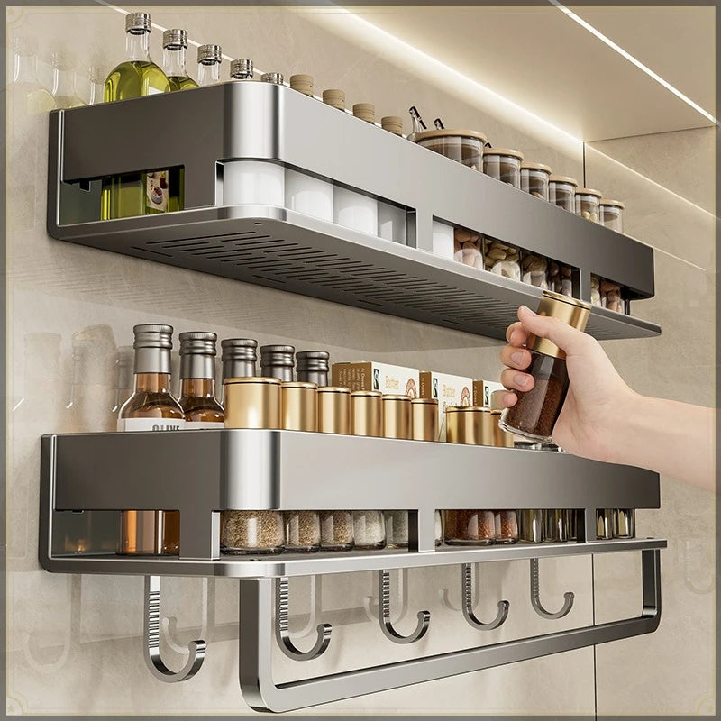 Wall-Mounted Spice Rack with Hooks