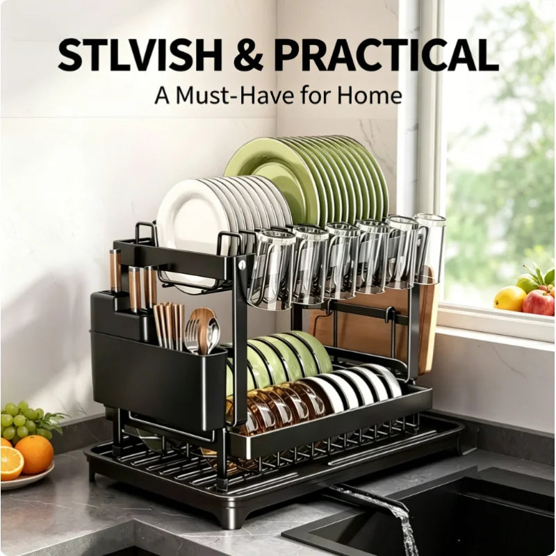 Space-Saving 2-Tier Dish Rack