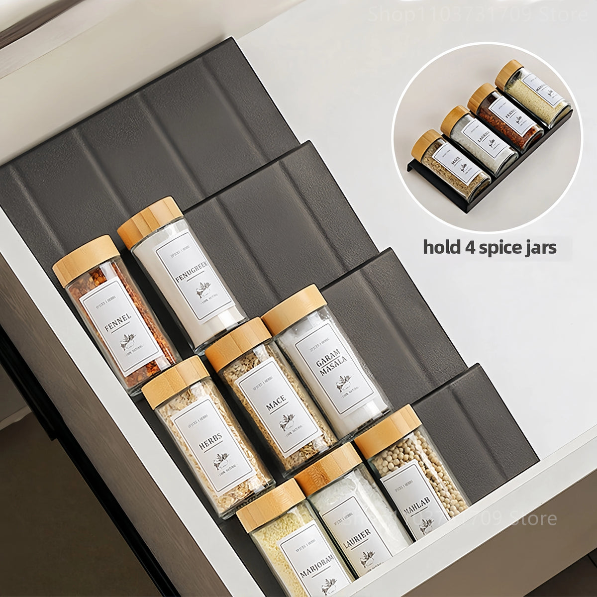 4-Tier Adjustable Spice Drawer Organizer