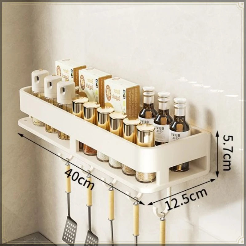 Wall-Mounted Spice Rack with Hooks