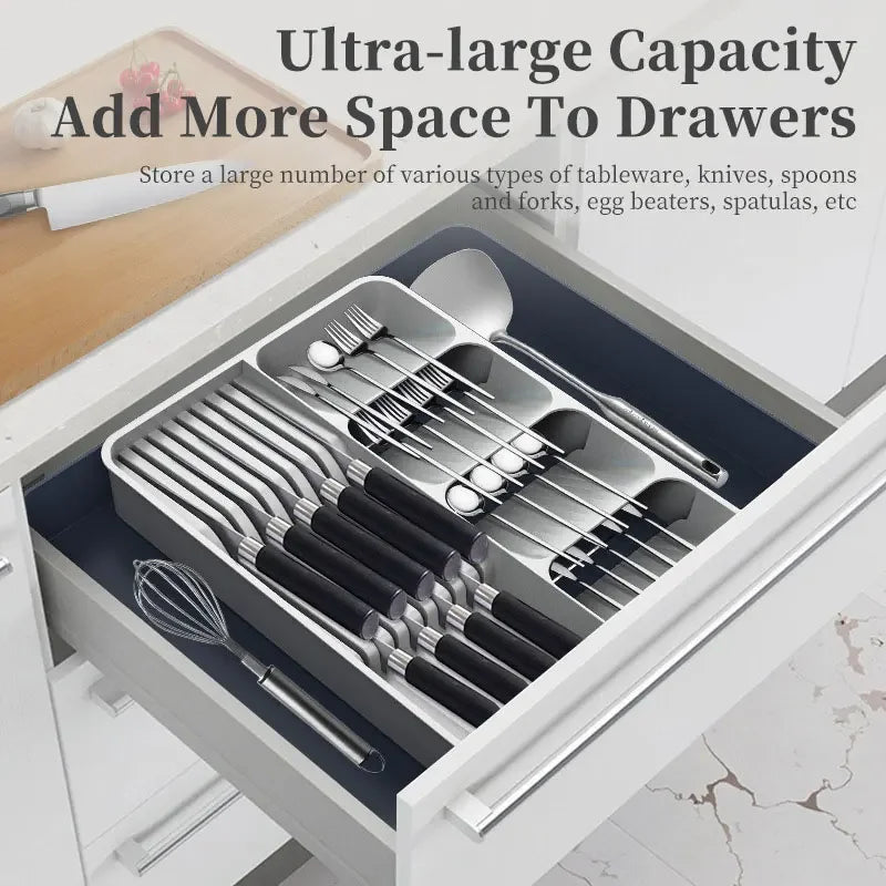 Expandable Drawer Cutlery Organizer with Knife Holder
