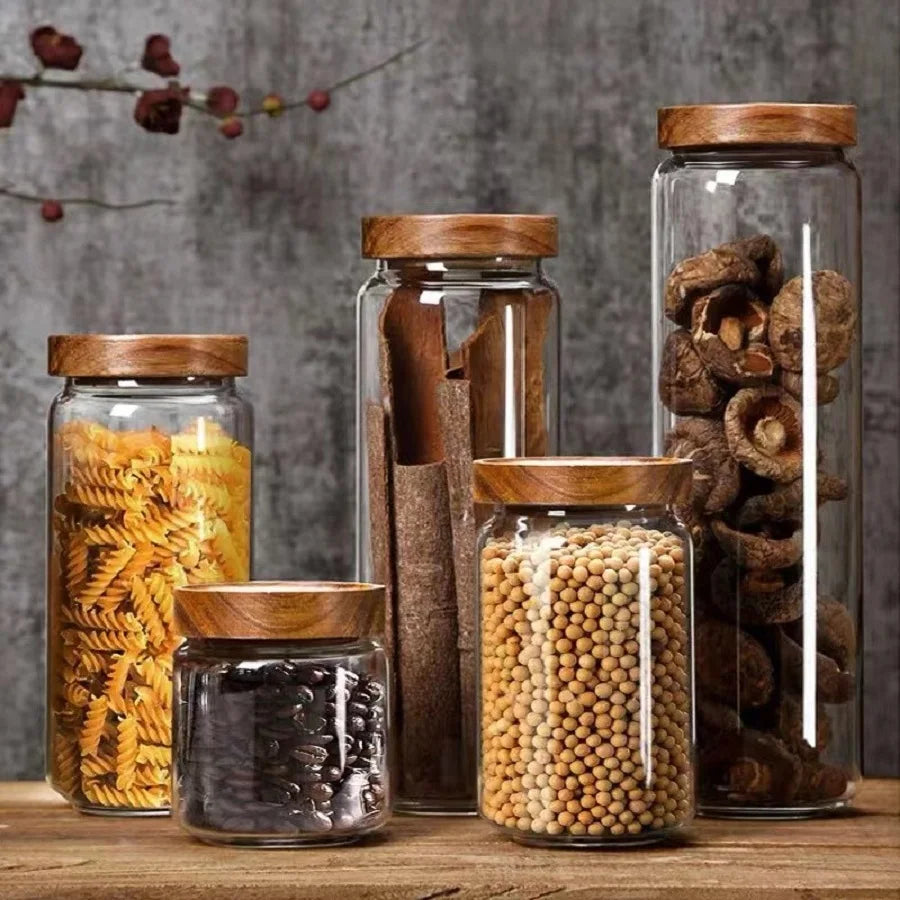 Glass Pantry Storage Jar with Wooden Lid