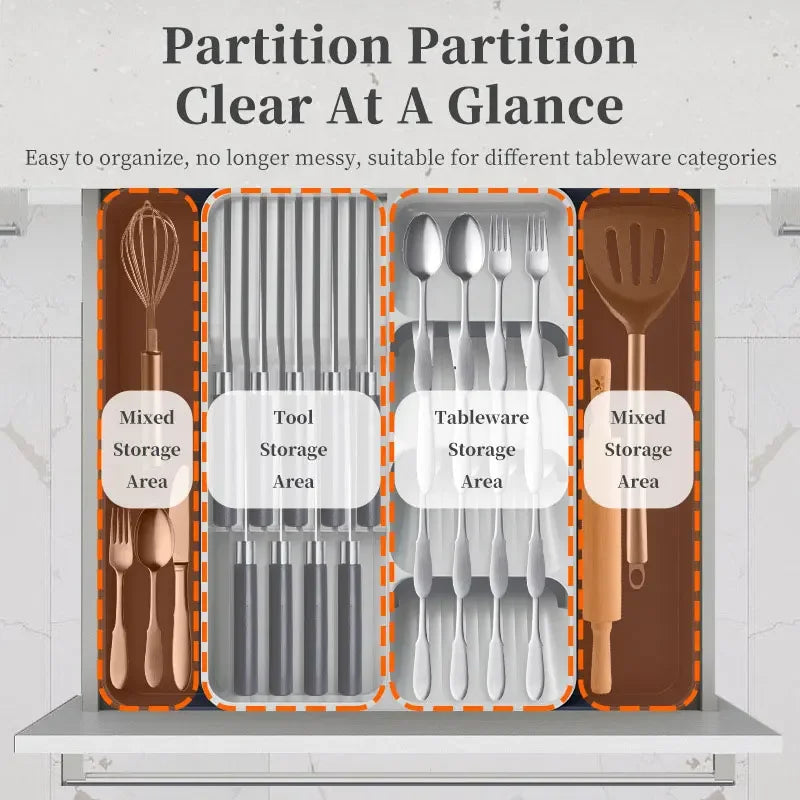 Expandable Drawer Cutlery Organizer with Knife Holder