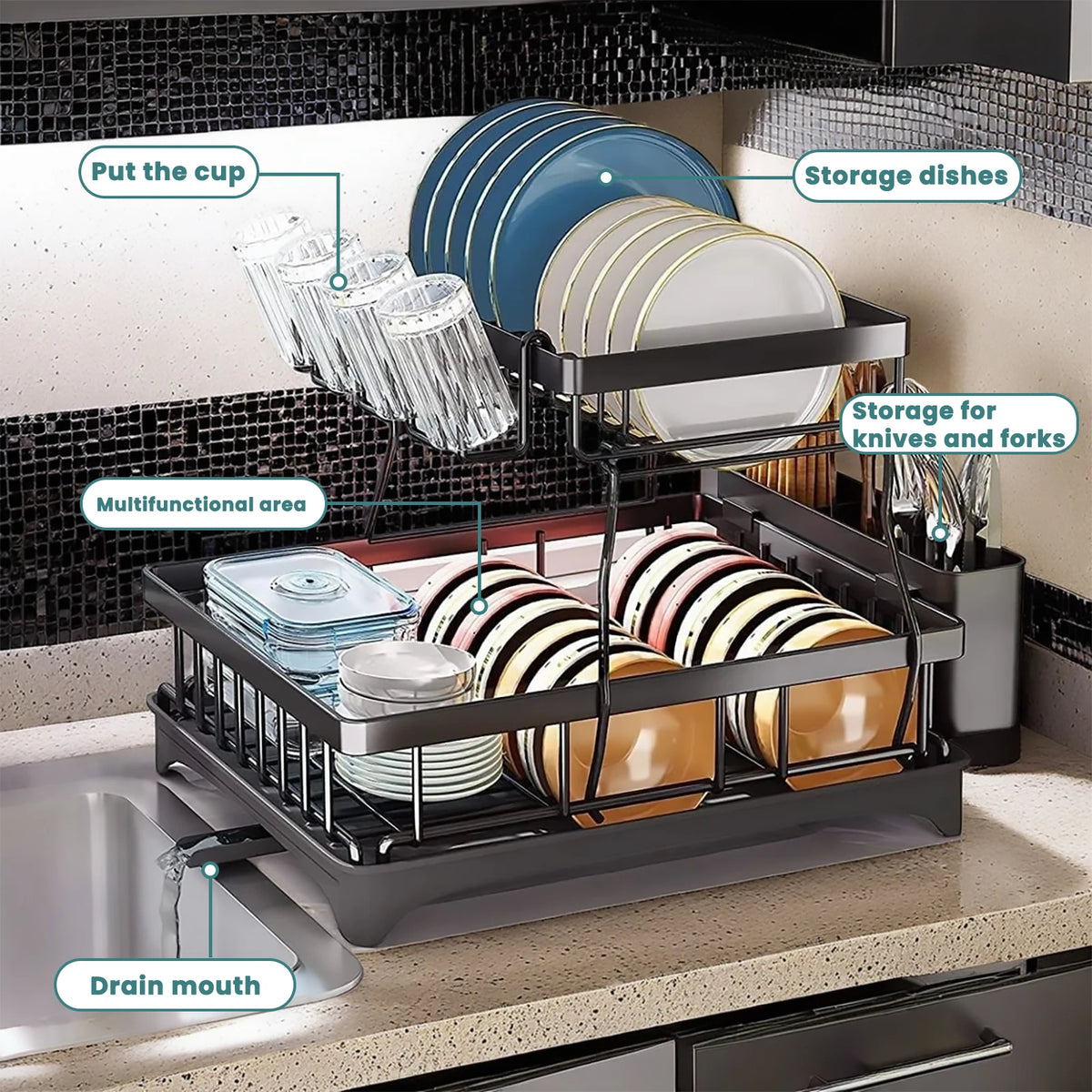 2-Tier Large-Capacity Dish Drying Rack